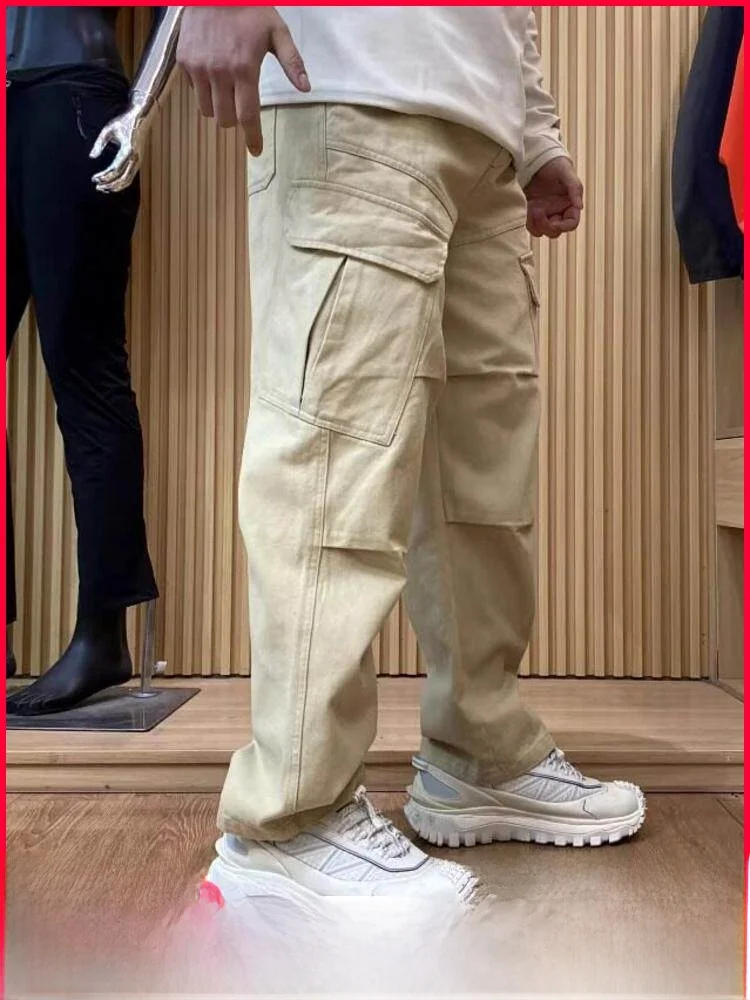 

American Retro Paratrooper Wide Leg Workwear Pants Loose Straight Cut Large ket Casual Trousers Cotton Breathable Spring A...