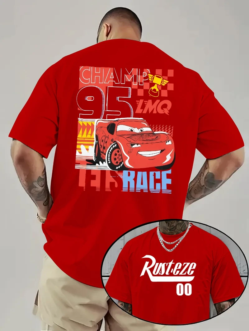 ديزني ماكوين طباعة سلسلة قصيرة الأكمام جولة الرقبة زوجين القطن الخالص مريحة تي شيرت الصيف الرجال اليومية ملابس رجالية عادية