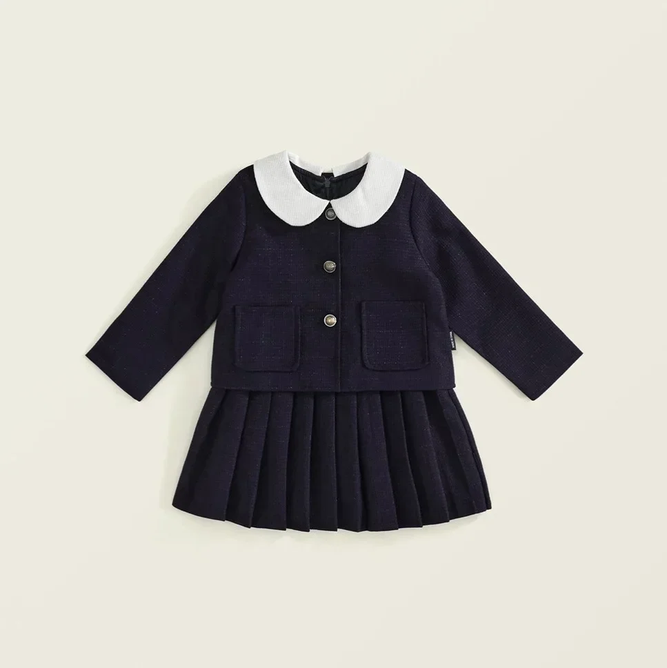 

Весна 2025 года, новинка, японский кукольный воротник для девочек, жилет, плиссированная юбка, пальто, комплект из двух предметов Academy, костюм для девочек 90-140 см, От 3 до 12 лет