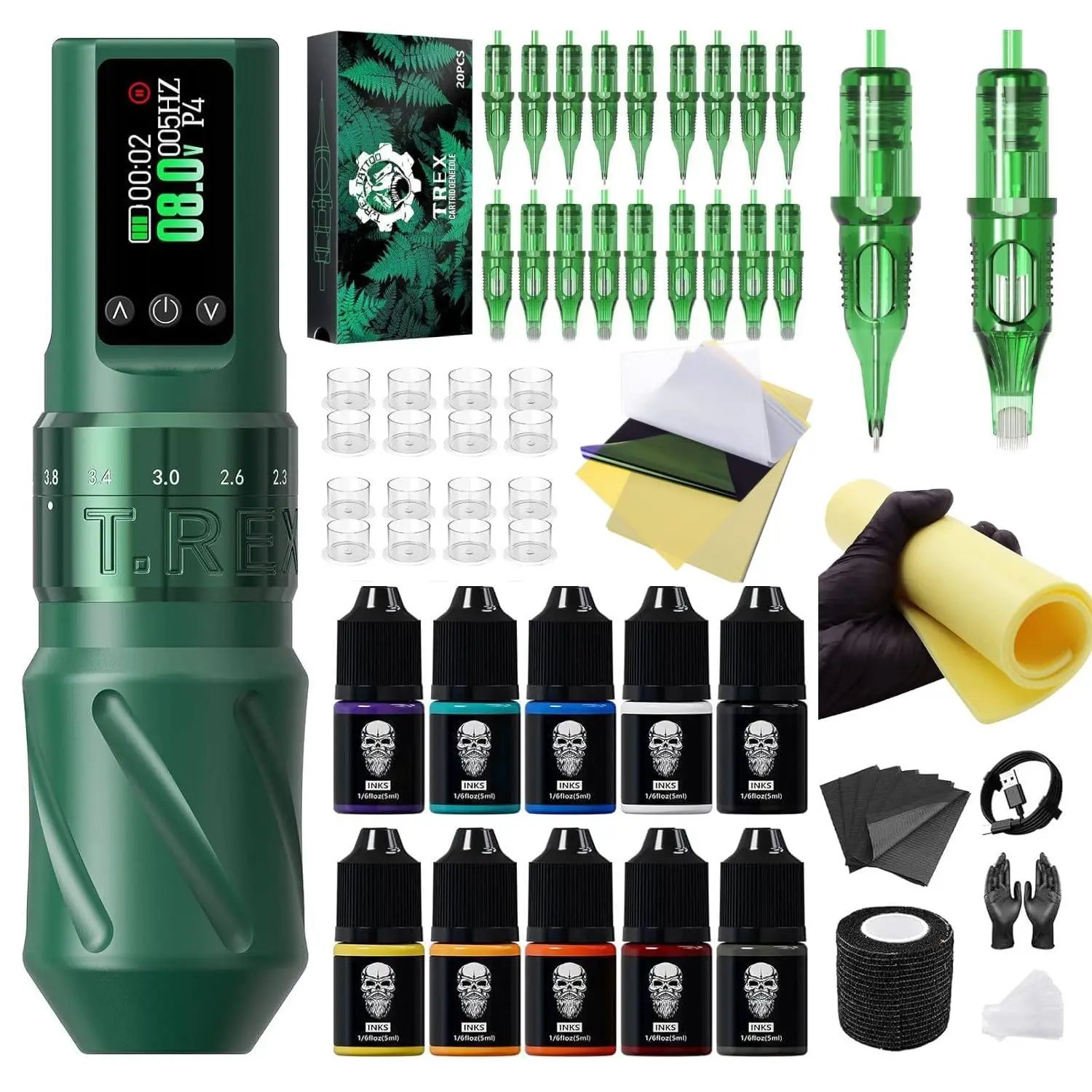 

Wireless Tattoo Gun Kit for Beginners, 7 Adjustable Stroke Pen Machine, Rotary Tattoo Kit with Cartridge Needles & Power Supply