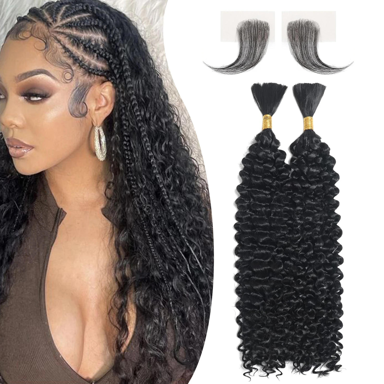 Langer Human Braiding Hair Deep Wave Bulk Human Hair for Braiding No Weft Bundle 100g 2 Bundles/Pack 16A Brazilian Virgin Water