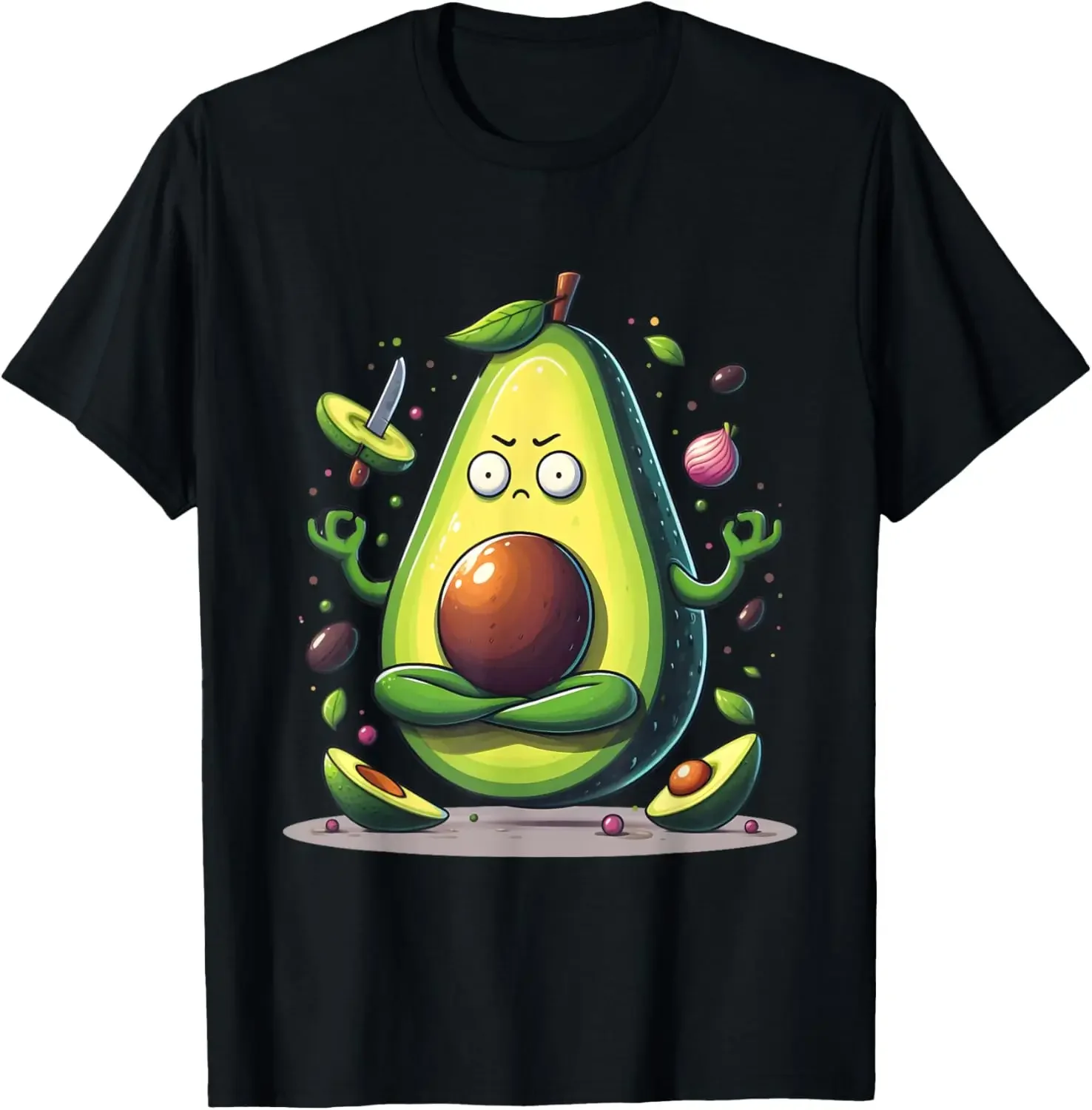 

Angry Meditating Avocado Funny Yoga Pose Graphic Tee Breathable Cotton T-Shirt Men