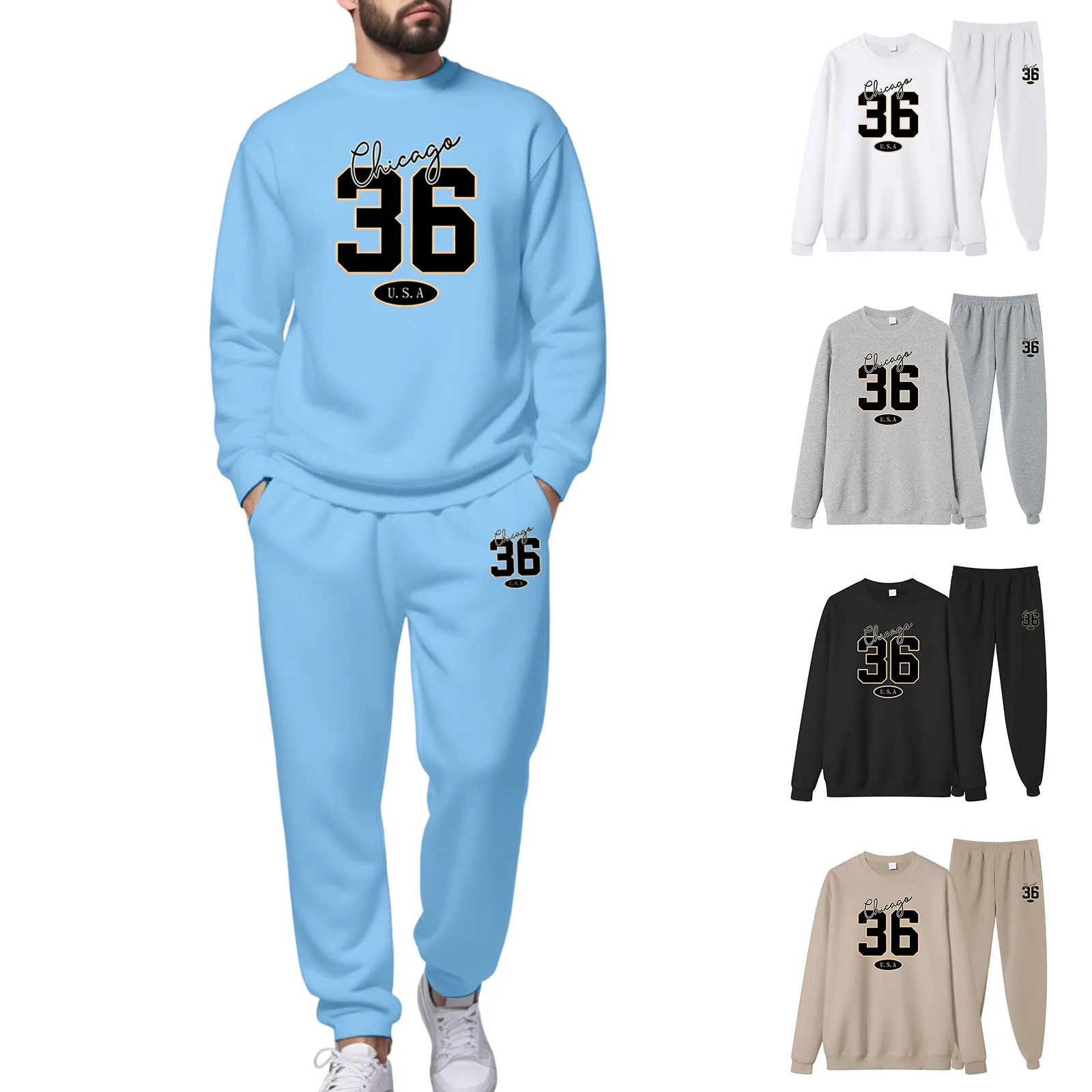 

Men Tuxedo Pants Men's Fleece Lined Crew Neck Hoodless Sweatshirt And Pocket Sweatpants Suit Street Casual Fashion Men Suit Wool