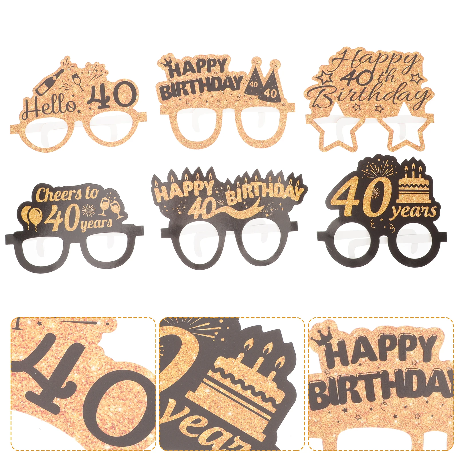 

6Pairs Birthday Party Glasses for Adults Stylish Paper Eyeglasses Props Unique Design Party Favors Photo Booth Fun Celebration