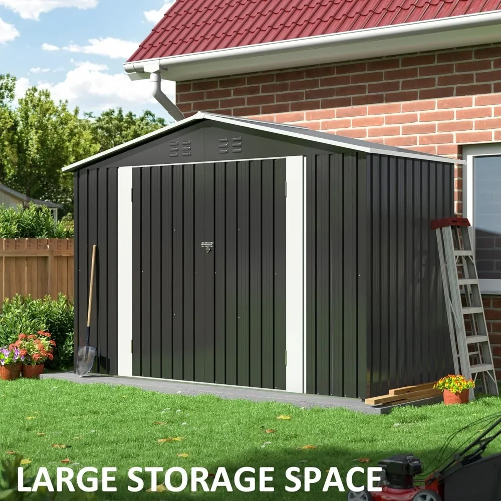 9x4 FT Metal Storage Shed, Large Outdoor Shed with Updated Frame Structure, Garden Tool Sheds for Backyard Patio Lawn, Grey