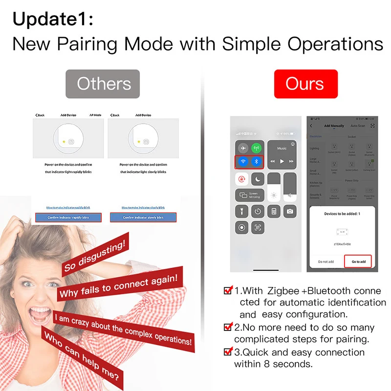 Herepow Zigbee Smart Control Switch Multiple Non-interfering Controller Modes single circuit On-off Device Intelligent Switches