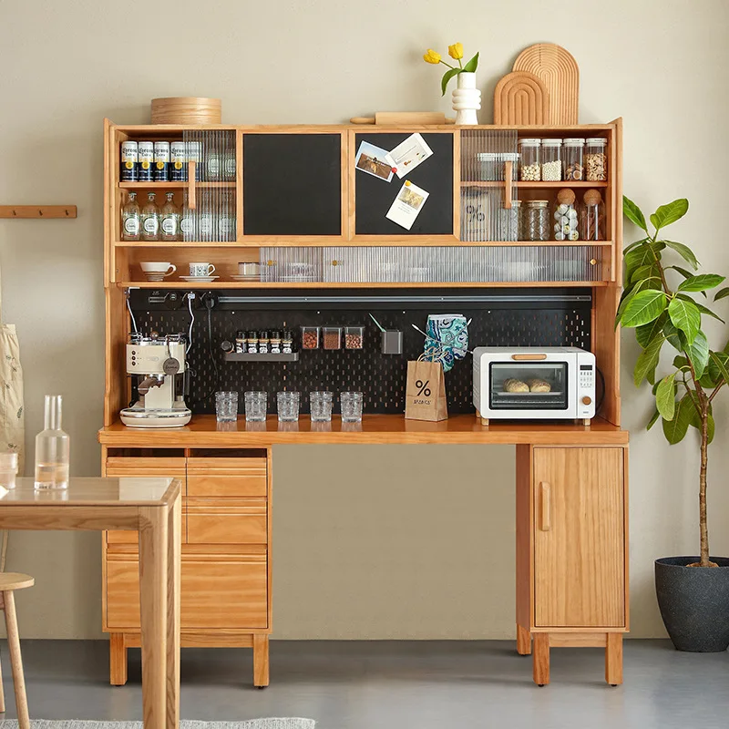 Nordic solid wood dining side cabinet, household dining room large-capacity tea  integrated dining table combination wall locker