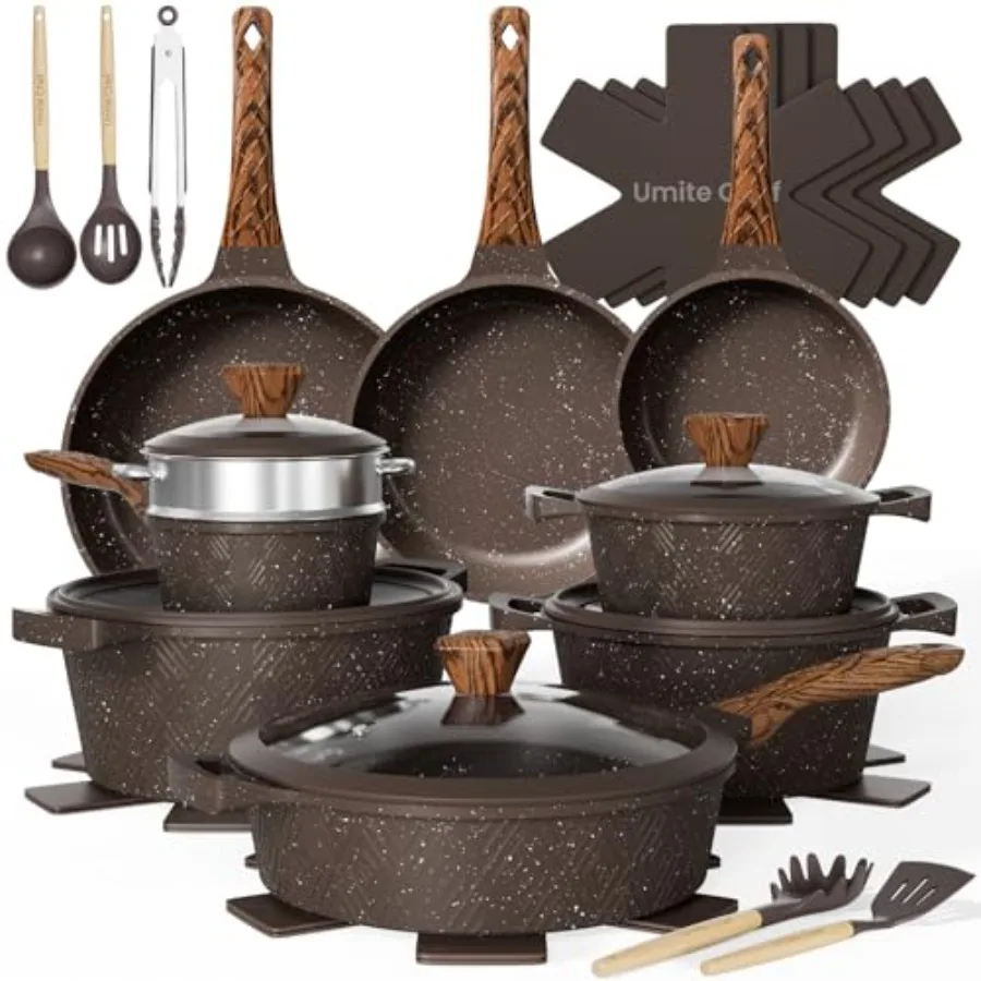 

26PCS Pots and Pans Set Non Stick, Nonstick Cookware Sets, Induction Cook Ware, Includes Steamer and Silicone Utensils, Housewa
