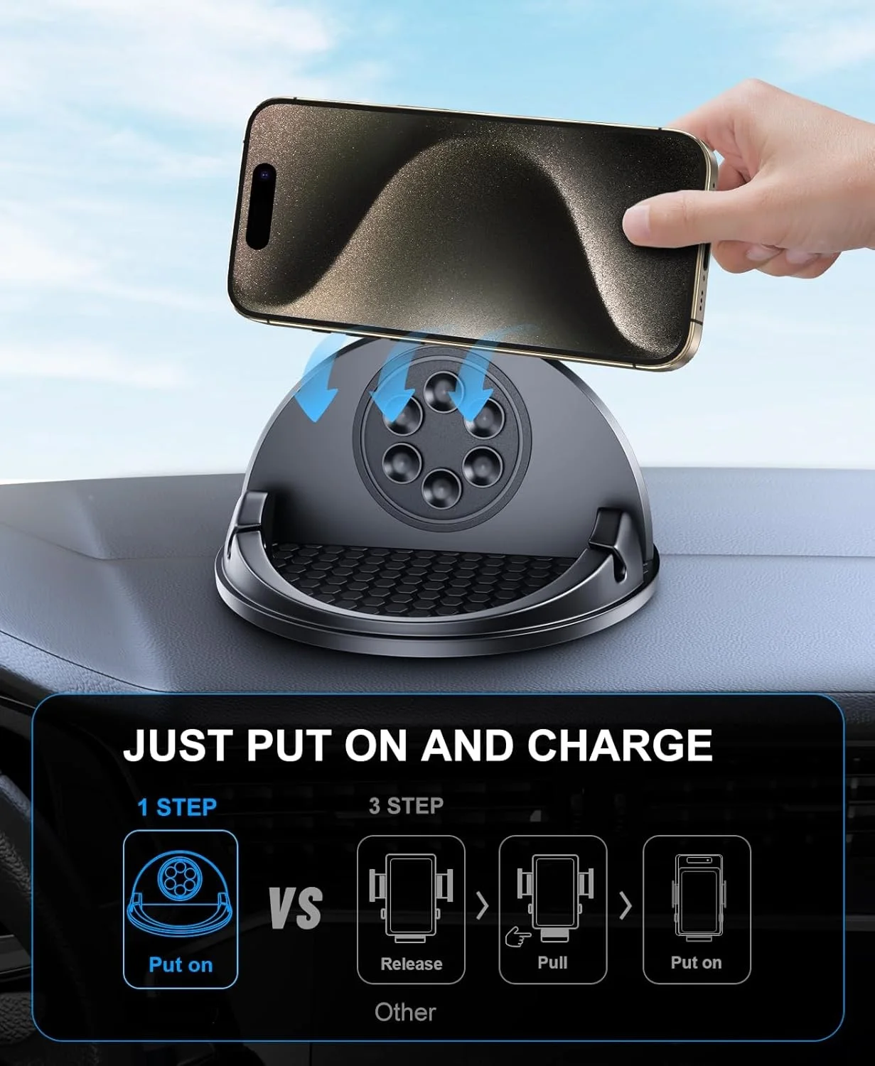 حامل هاتف السيارة شاحن لاسلكي غير قابل للانزلاق، شاحن لاسلكي سريع للهاتف المحمول للوحة القيادة لشاحن السيارة اللاسلكي iPhone15W