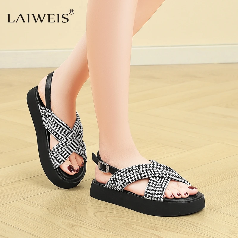 

LAIWEIS Brand Fashion Platform Women Sandals Female Luxury Flat Casual Shoes Soft Anti-Slip Outdoors Party Sandal 2024 New