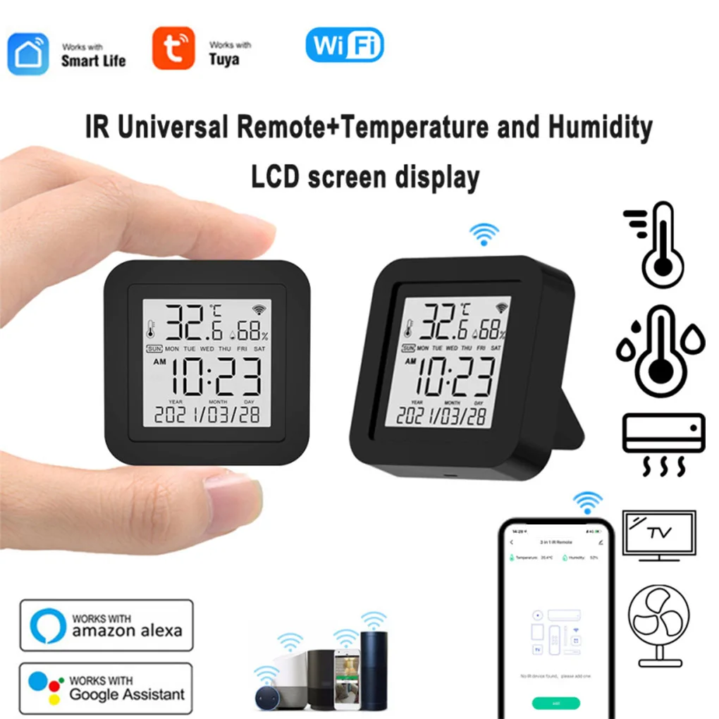 

Smart Thermometer Voice Control Tuya APP Digital Hygrometer Air Conditioner Fan DVD Universal Electronic IR Remote Controller