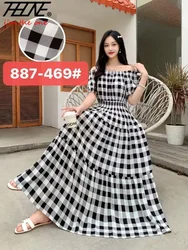 Summer Women Dress Loose Korean Style Bohemian Floral Cotton Beach Off-Shoulder Print Casual Vintage Vestidos Robe Maxi Dresses