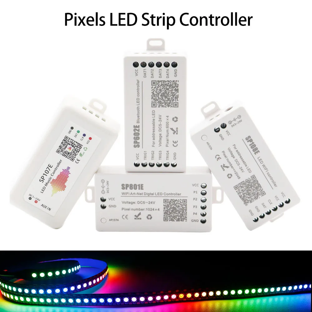 WS2811 WS2812B Pixels LED Strip Controller SP110E SP105E SP107E SP621E Bluetooth/WIFI/Music Smart Led Light Controller DC5-24V