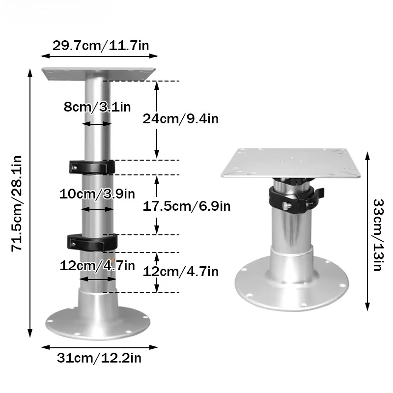 

Pneumatic Powered Adjustable Table Pedestal Stand Leg for RV Caravans Boats Yachts - 3-Stage Height Adjustment Home Furniture
