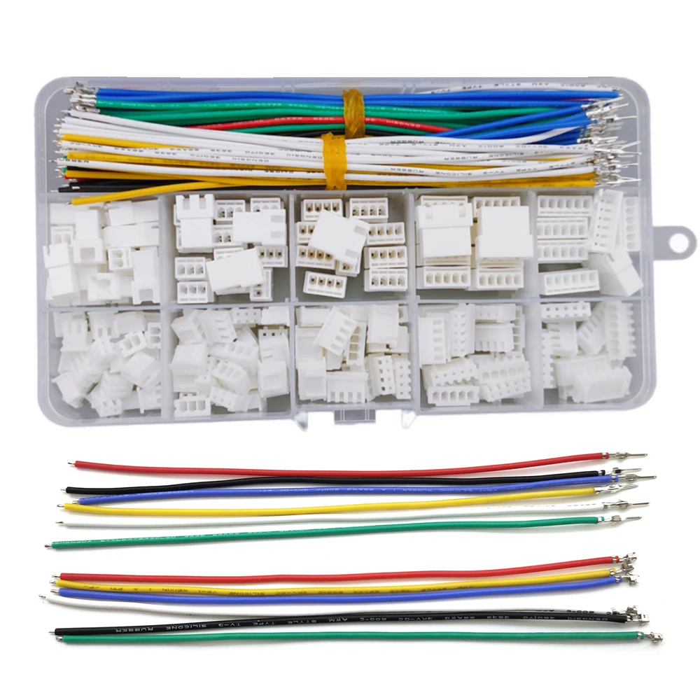 JST XH 2.54mm Connector Kit XH2.54 Male Female Sockets Plugs and 22AWG Pre-Crimped Silicone Cables Wire 2 3 4 5 6 Pin Housing