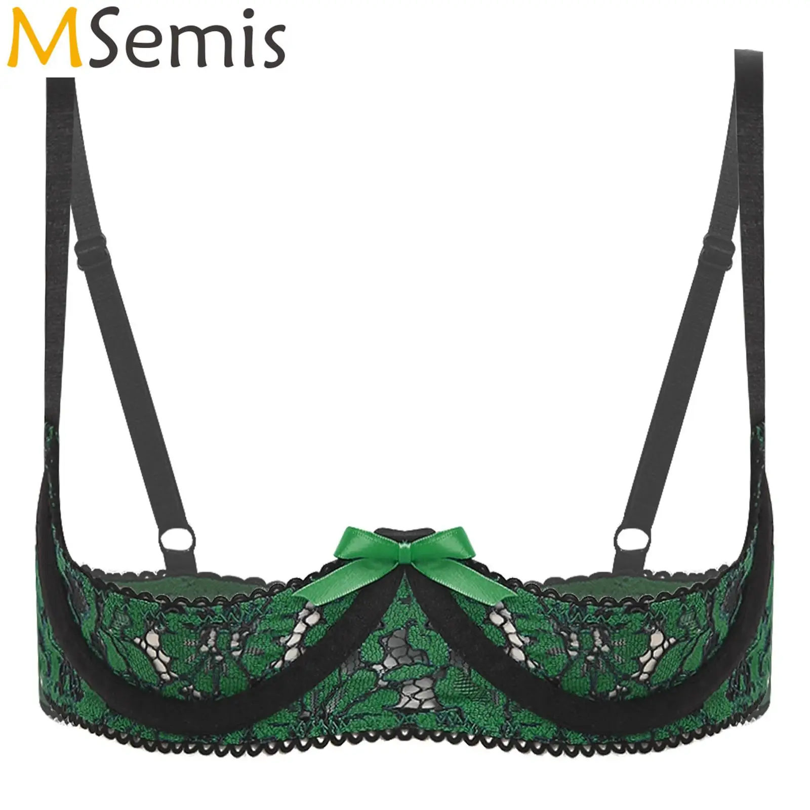 

Womens Lingerie Floral Lace Push-up Bra 1/4 Cups Underwire Balconette Bralette Bare Breast Exposed Open Nipples Bra Underwear