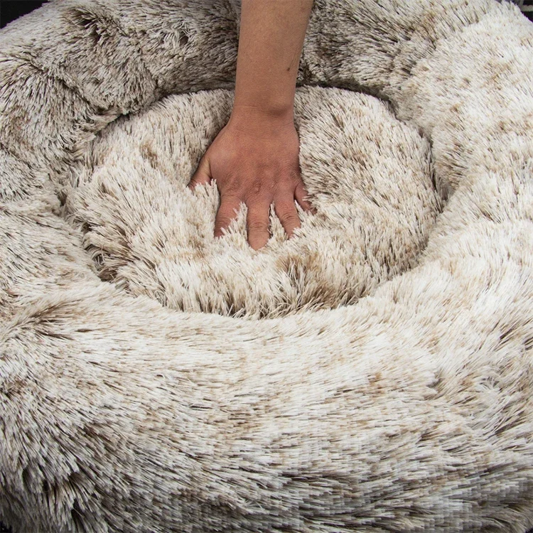 Jhome Pets 170cm Human Size Comfy Faux Fur Washable Fluffy Nap Bed Donut Cozy Calming Luxury Nap Bed with Removable Cover