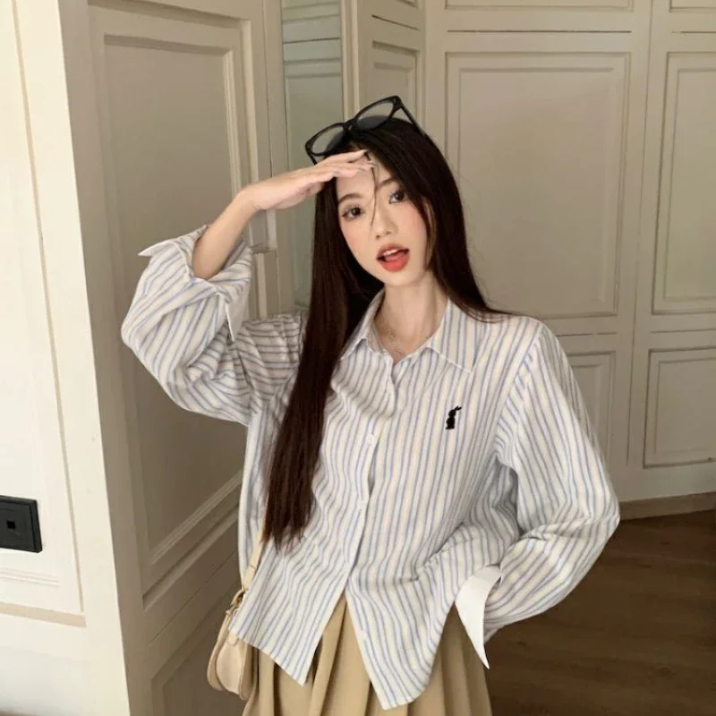 2025 otoño camisa a rayas francesas Mujer nuevo diseño blusa suelta Mujer Casual Oficina Tops Camisas De Mujer