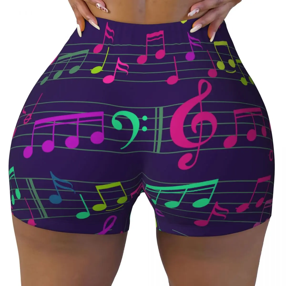 Push Up Short Elasticity Scrunch Butt Abstract Music Notes And Clef Running Shorts Sports Shorts Womens Clothes Gym