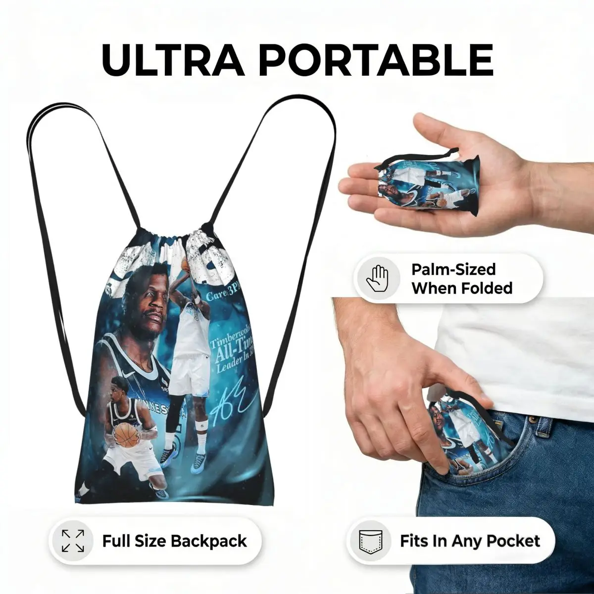 Minnesota Timberwolves Ant Keeps Breaking Anthony Edwards Drawstring Backpack Sports Gym Bag Travel Drawstring Bag for Men Women