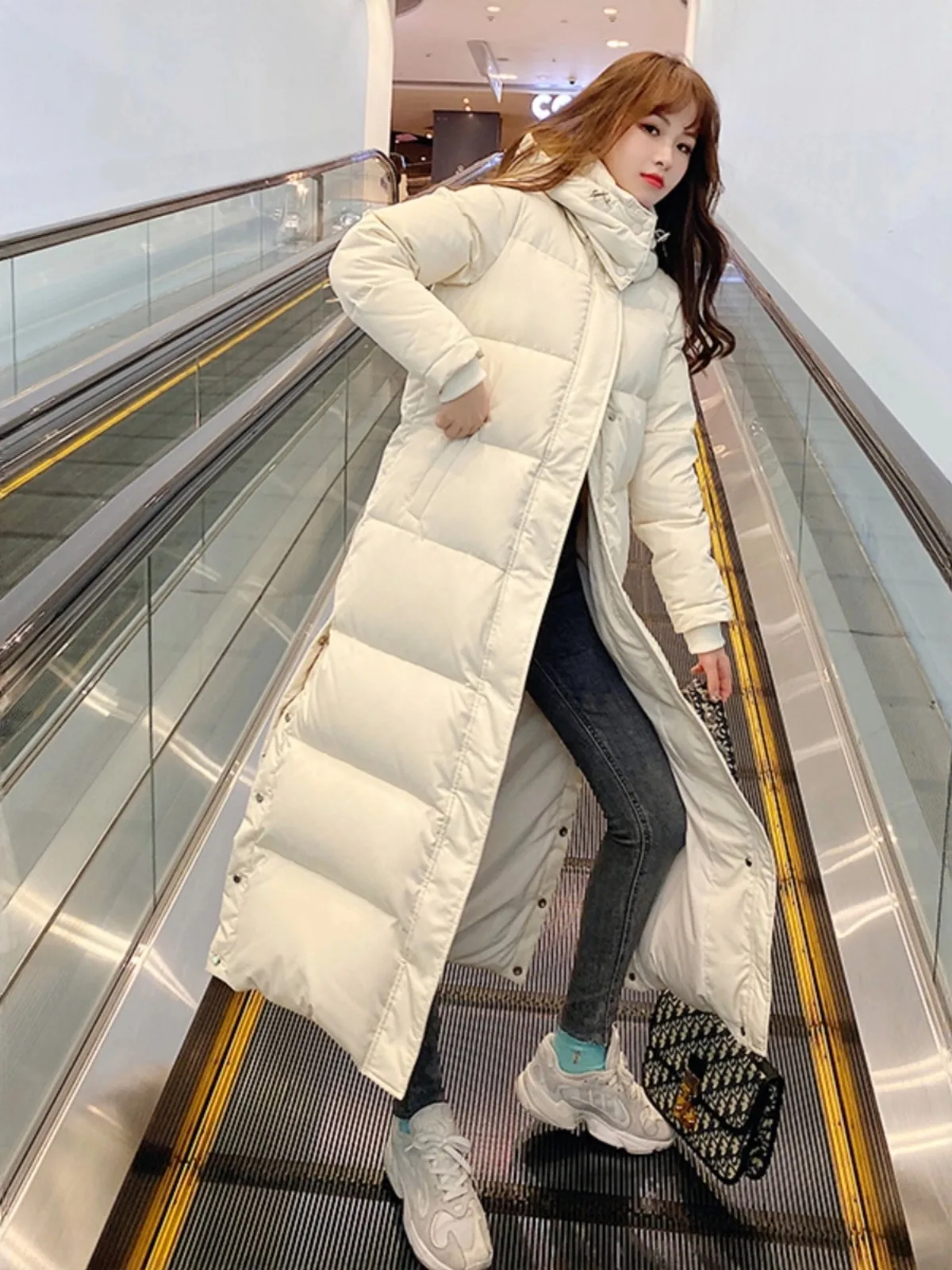 Women X-long Hoodie Down Coat Cotton Padded Ankle Length Lengthened Thicken Warm Hooded Overcoat Snowwear Oversize Dropshipping