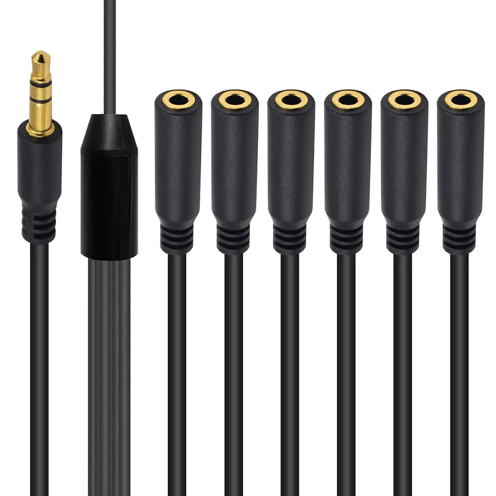 0.3m rozdzielacz do słuchawek przewód Stereo 3.5mm 1/8 TRS do 6 portów Adapter gniazda Jack przewód rozszerzenie Audio AUX do telefonu PC głośniki