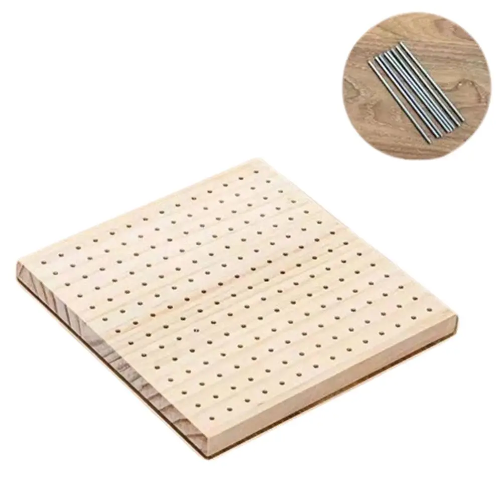 

DIY Crochet Blocking Boards Wooden Square Knitting Blocking Mat with Stainless Steel Rod Weave Accessory Knitting Board