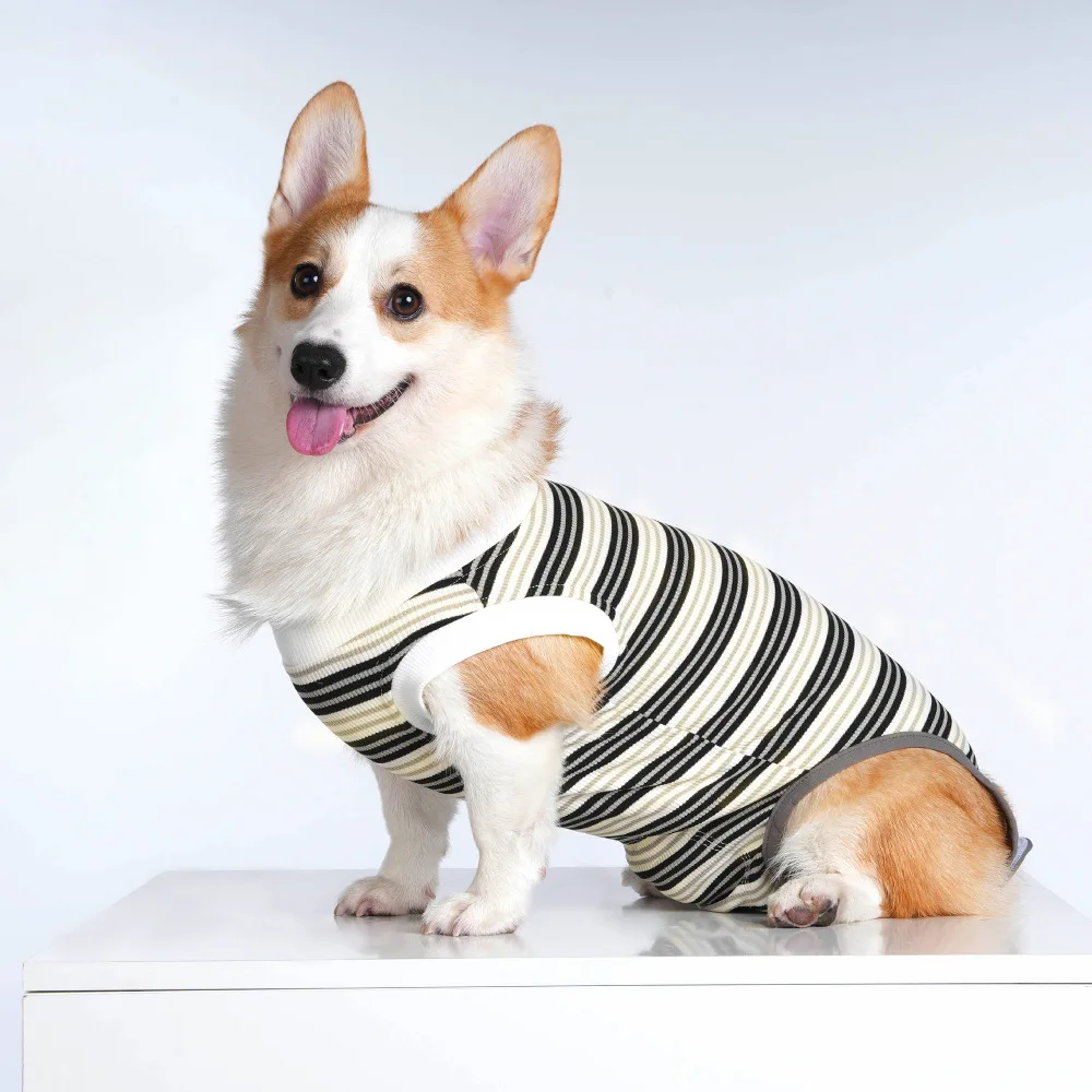 Dog Clothes Spring and Autumn New Pet Schnauzer Dog Cat Striped Tank Top Wear Anti Hair Teddy Clothes