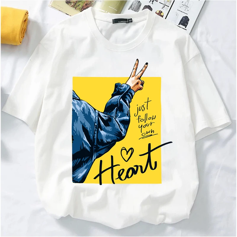 Funny Cartoon Follow Your Heart Graphic T-shirts for Women Harajuku Korean Style Streetwear Casual Short Sleeve Tops Unisex