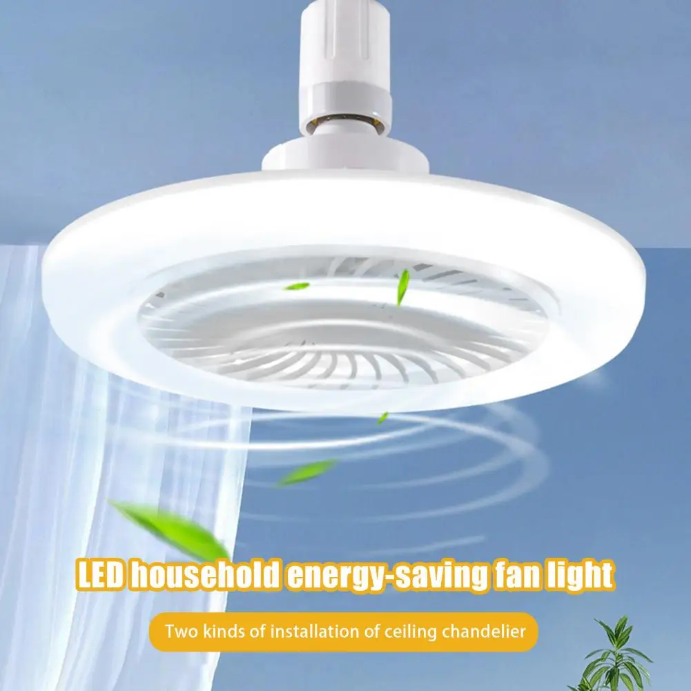 Enclosed Ceiling Fan with Light Remote Control LED Ceiling Light 3 Speed Low Noise E27 Mini Bladeless Ceiling Fan LED Lamp