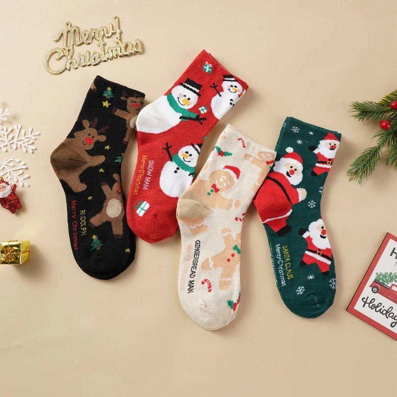 

OWEQ 1 Pairs Of Christmas Stockings For Women In Autumn and Winter Stockings For Santa Claus Reindeer Snowman Cute