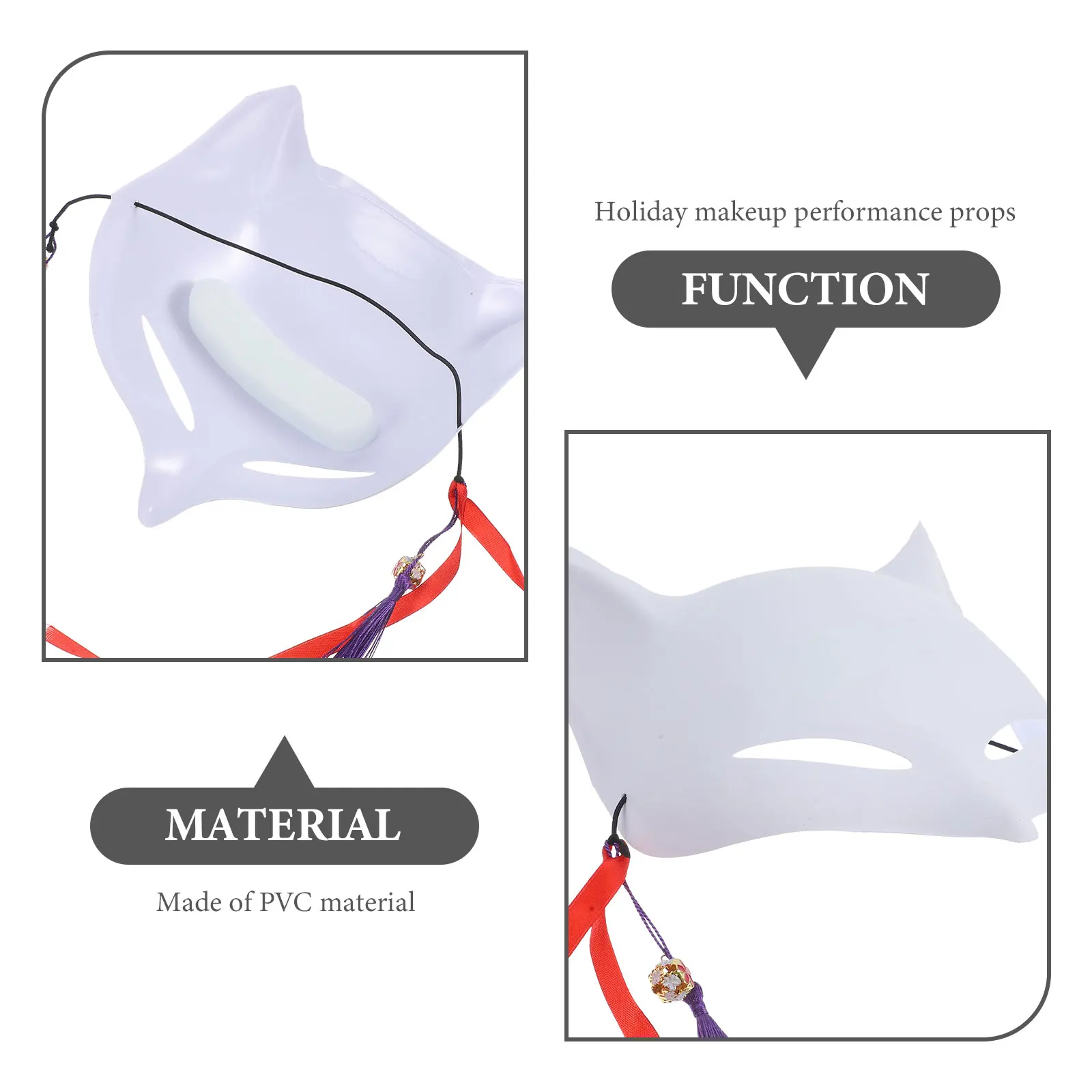 

2 Pcs PVC Mask Unpainted Cosplay Fox Masks Aldult Arts and Crafts Paintable White
