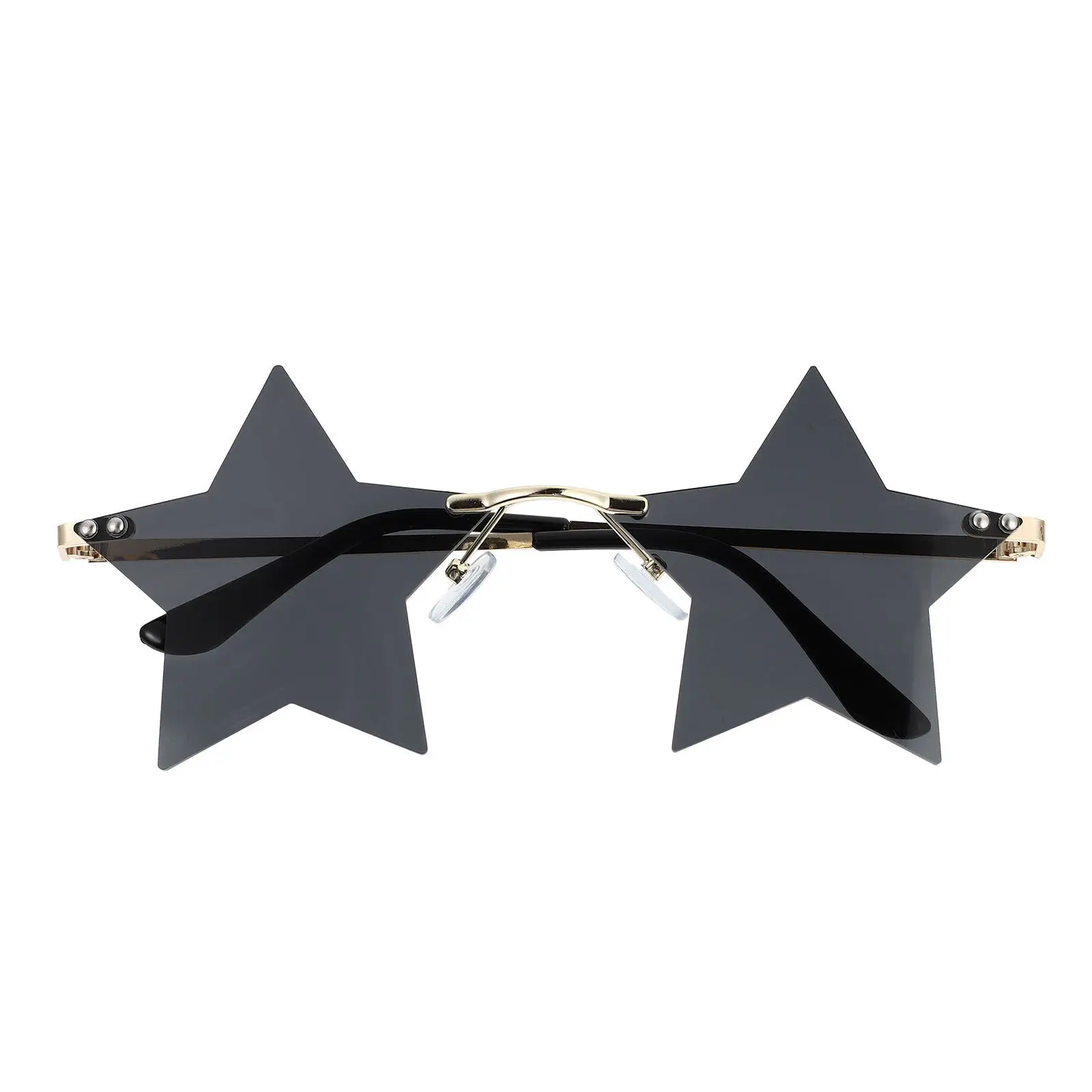 1Pair Novel Five Pointed Star Rimless Sunglasses High Quality Pc Metal Frame Comfortable Curved Legs Party Street Shot Travel