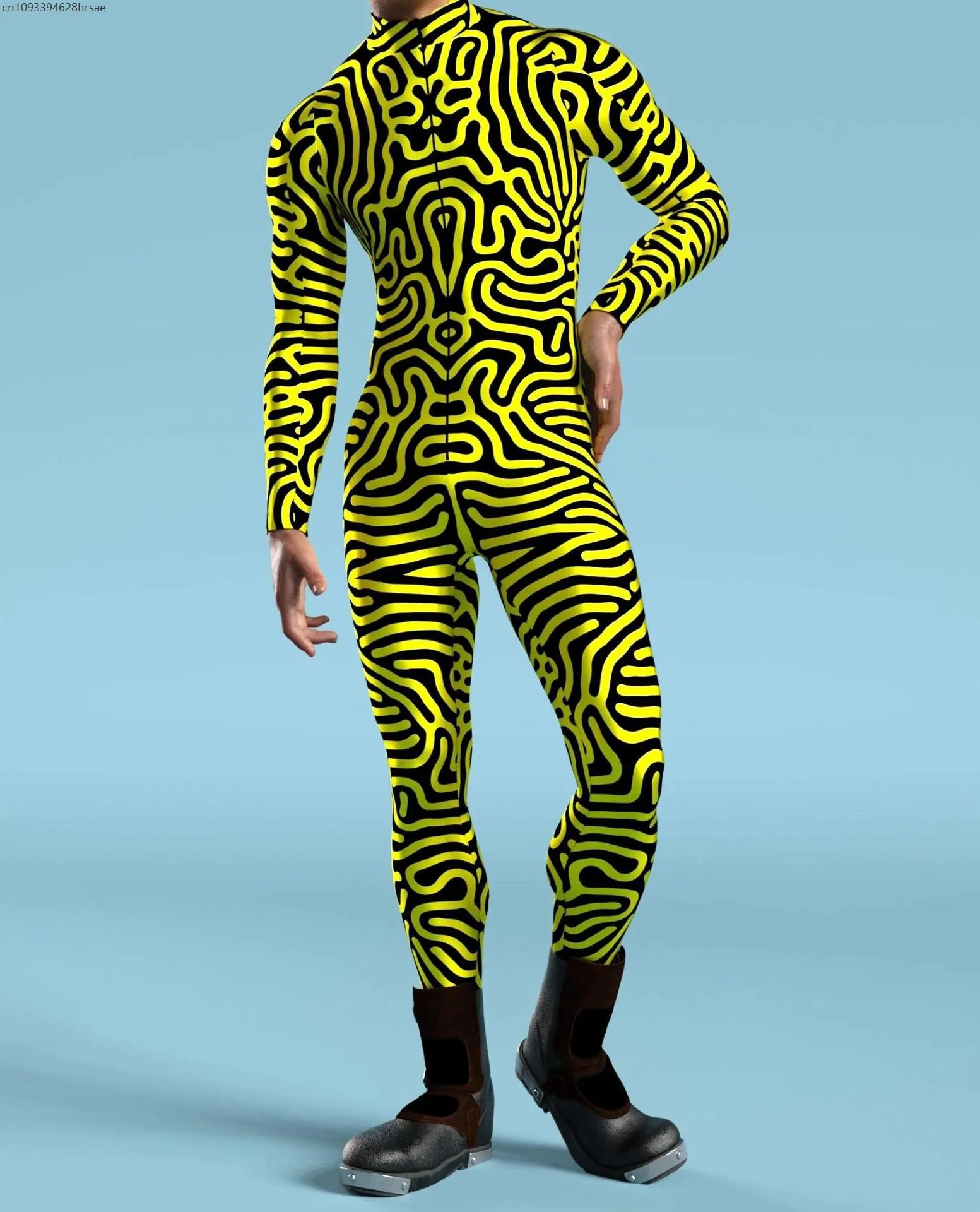 

Men Art Irregular Lines 3D Cyber Jumpsuit Punk Holiday Bodysuit Halloween Party Cosplay Costume Performance Romper Zentai Suit
