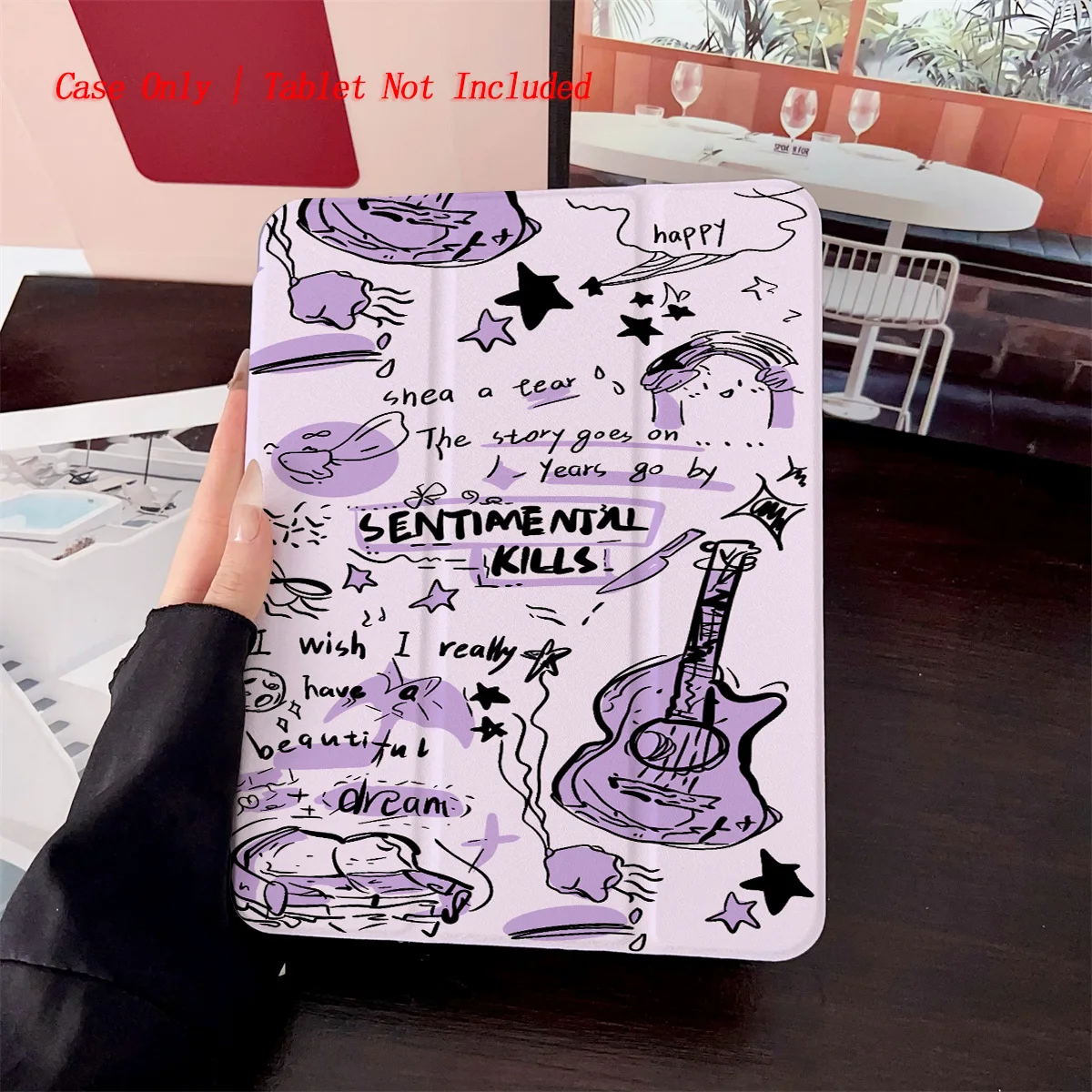 

360° Rotatable Foldable iPad Case - Edgy Purple-Black Assorted Objects Design for Apple iPad 10.9/11/12.9 Inch