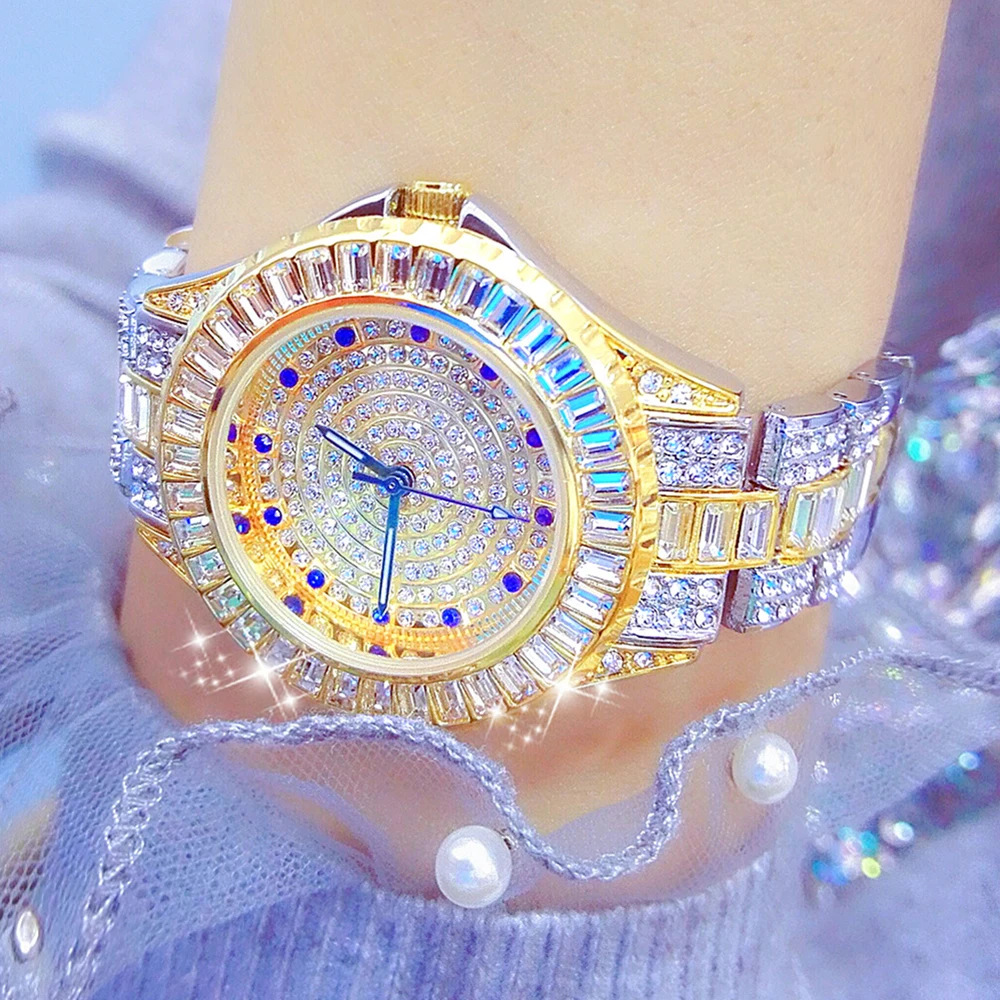 BS bee sister Women Diamond Watch Gold Stainless Steel Women\'s Bracelet Watches Luxury Brand Fashion Rhinestone Quartz Clock New