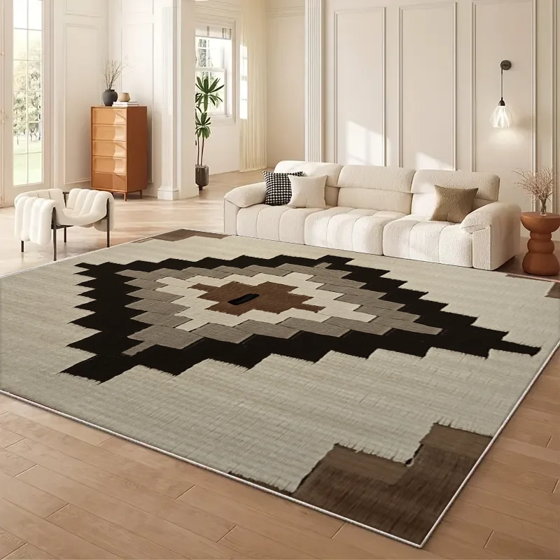 Moroccan Geometry Large Area Rug - Wabi Sabi Style Living Room Sofa Floor Mat Anti-Slip Easy Cleaning And Maintenance Home Use
