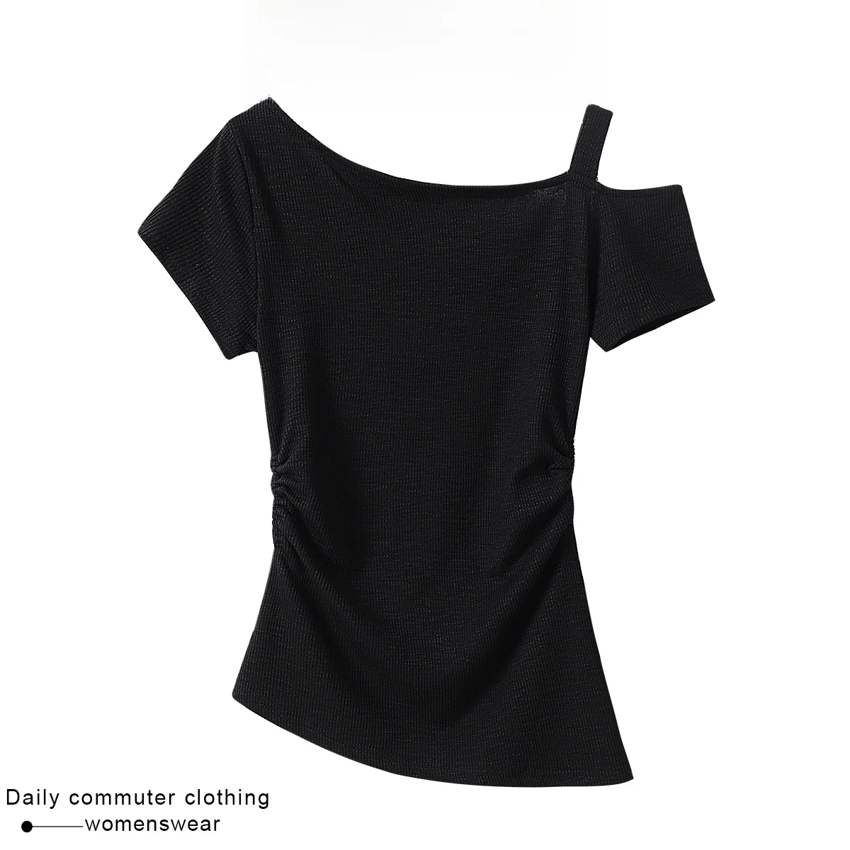 Sweet Cool Shoulder Letter Y2K Short Sleeve T-Shirt Women's Summer New Uneven Pleat Slim Fit Upper Body Clothes Coshehkg