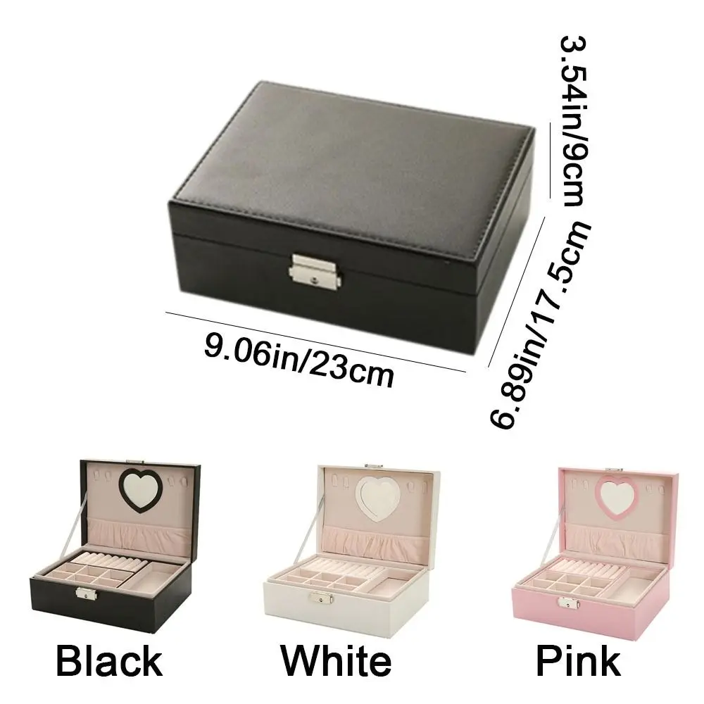 Practical PU Double Layer Jewelry Box Large Capacity Lockable Jewelry Display Case Dustproof Jewelry Storage Box for Home