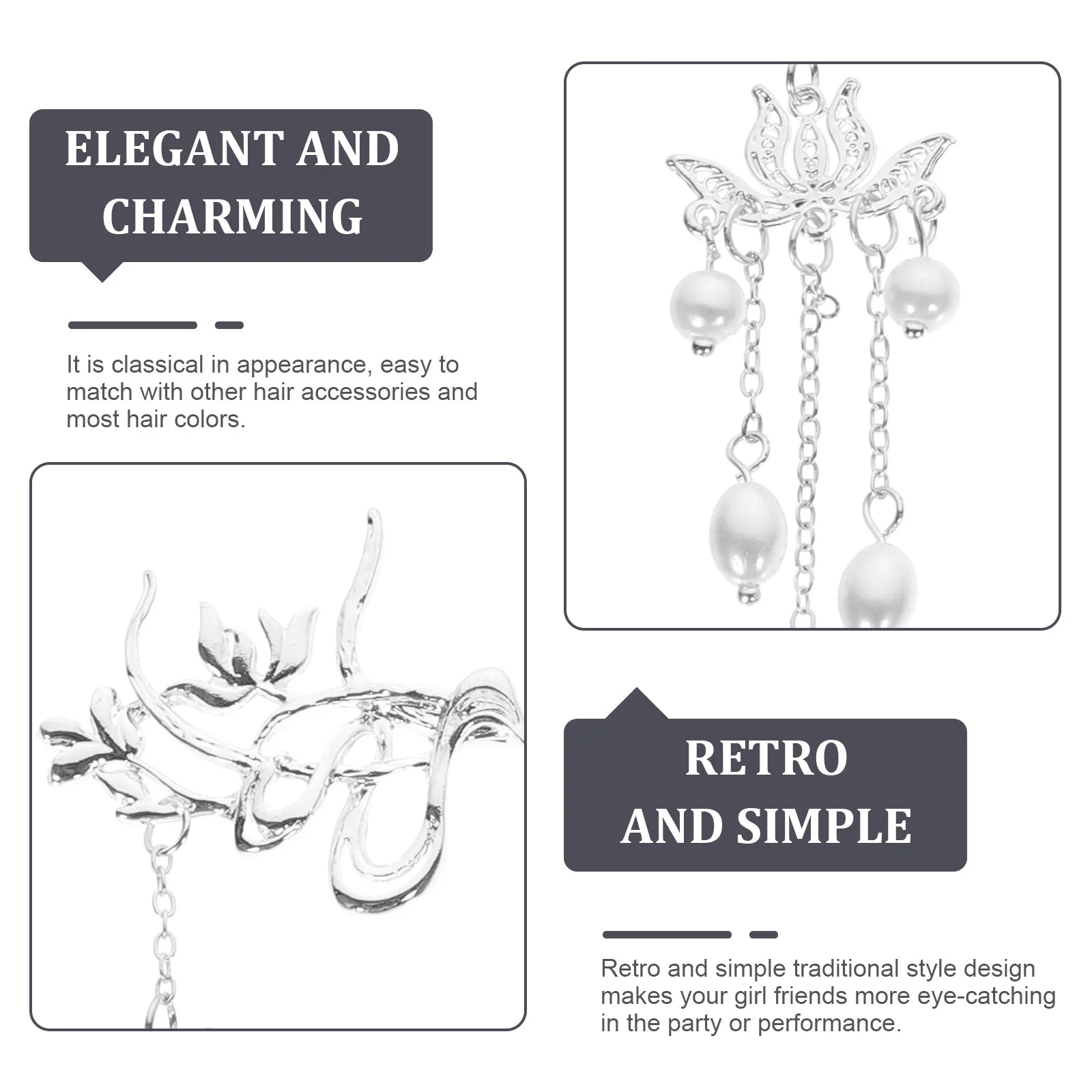 

2pcs Pearl Chinese Style Bun Pin Pin For Long Women Wedding Dangle Sticks Hair Sticks For Long Hair Accessories