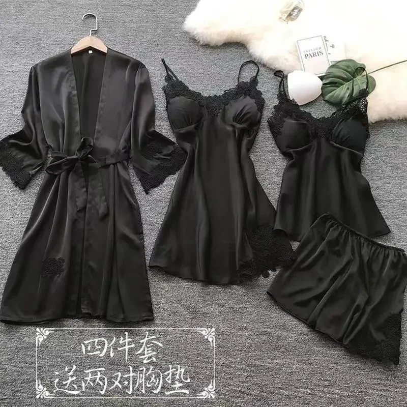 Five-piece pajamas women Xia Bingsi sexy pajamas casual and comfortable sling home service with chest pad night gown