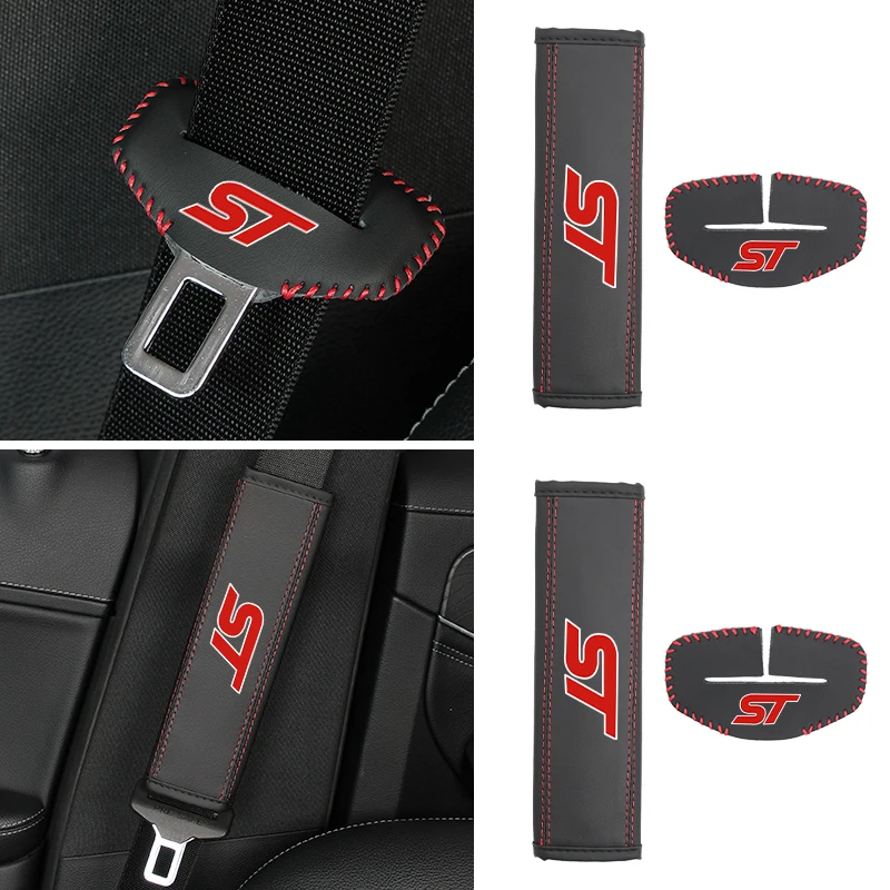 Car Seatbelt Shoulder Pad Leather Seat Belt Buckle Protector Cover For Ford ST Line Racing RS S Kuga Fiesta Fusion Mondeo Edge F - view 2