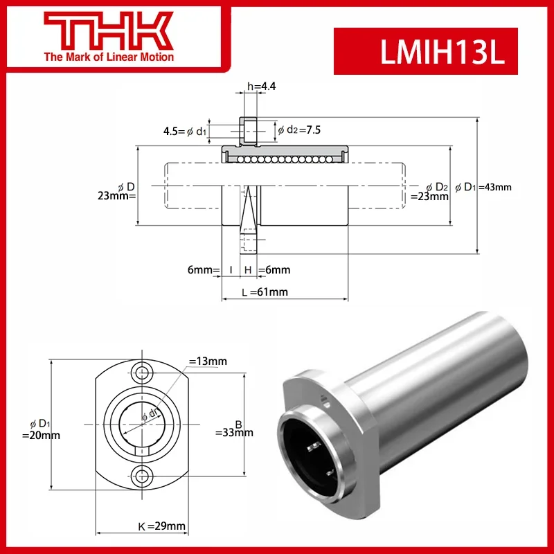 Original New THK linear bushing with  Cut Flange LMIH LMIH13L LMIH13LUU linear bearing