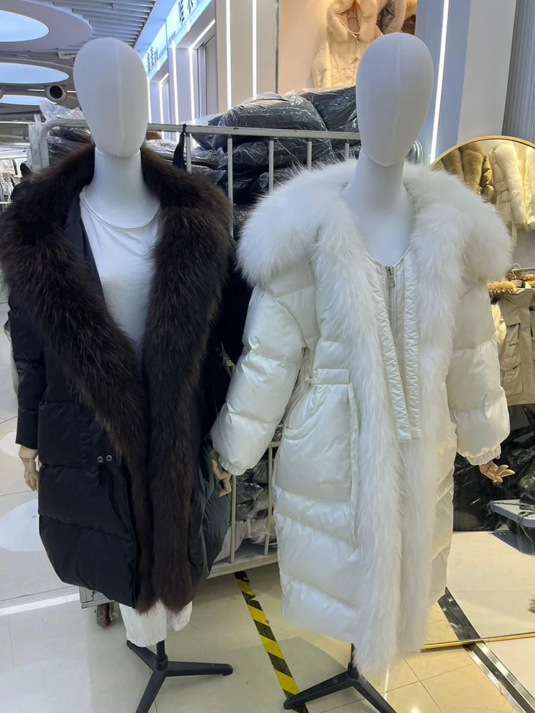 Puffer Jacket Winter Autumn Women Real Natural Fox Fur Coat Women Long Female Thick Warm Hooded White Duck Down Coat Overwear - Image 3