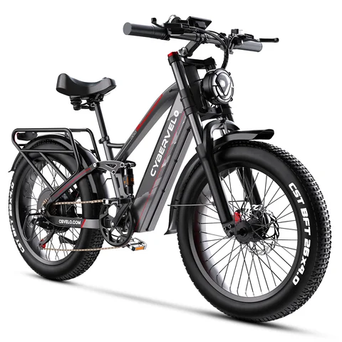 Cybervelo 5000W Peak Fat Tire Electric Bike 26"x4.0 All Terrain Mountain Commuter Ebike 7-Speed Up to 120 Miles 52V 40Ah/60V 50Ah Battery EK9