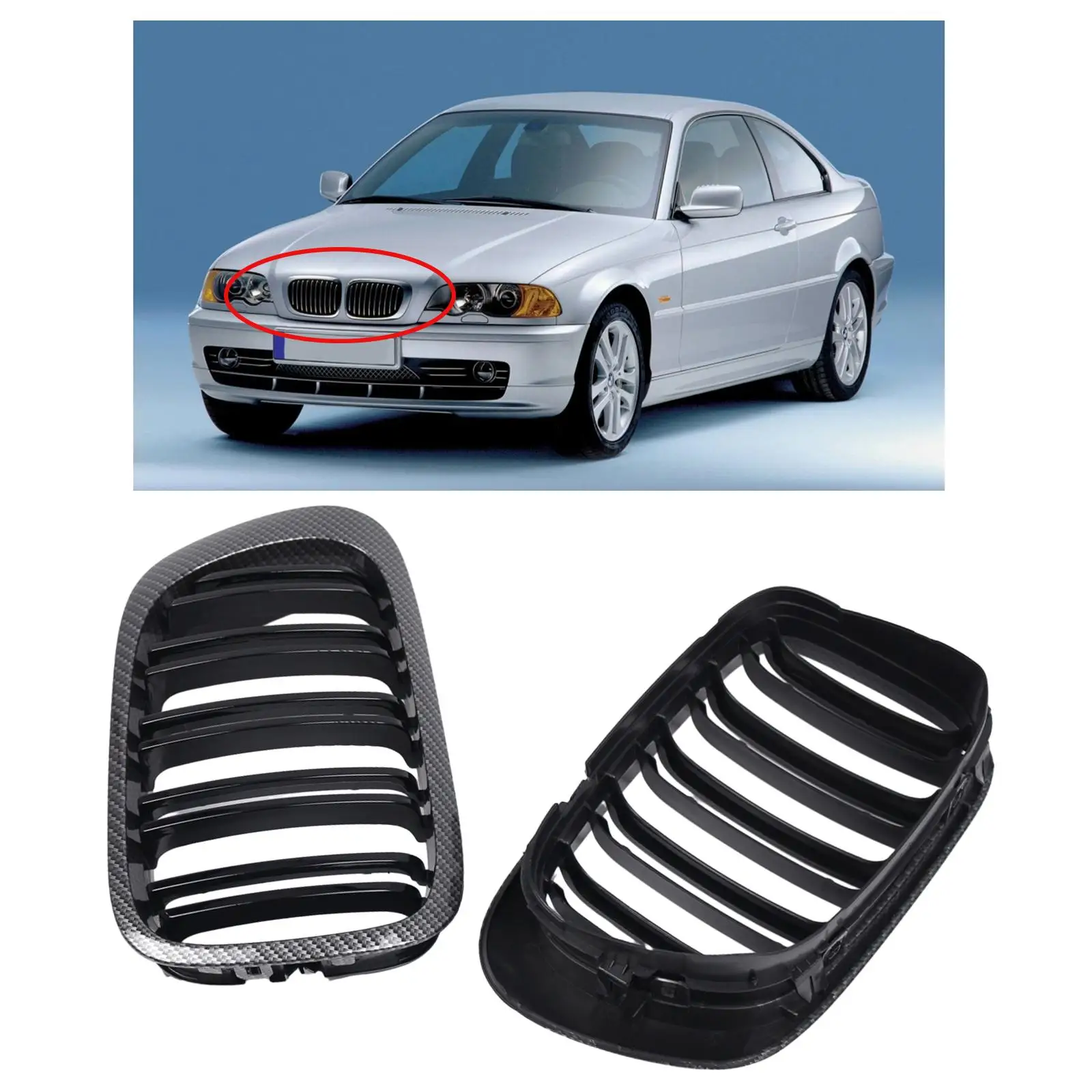 

2Pcs Front Kidney Bumper Grille Black 51138208685 51138208686 Accessories for BMW M3 Coupe 2 Door E46 Cabridet 2 Door premium