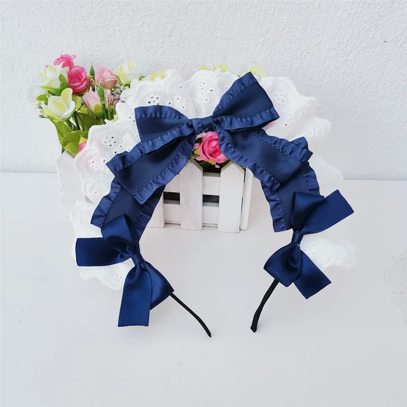 ロリータ-ヘッドバンド,レースリボン,日本のヘアアクセサリー,手作りのコスプレアクセサリー