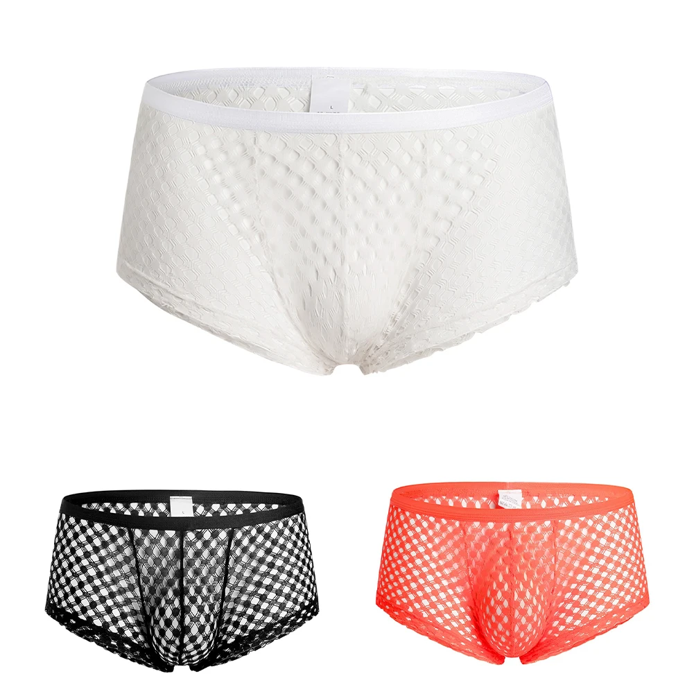 

Men Breathable Mesh Sexy Lingerie Boxer Shorts See Through Fishnet Shorts Brazilian Underwear Slight Strech Trunks Men's Panties