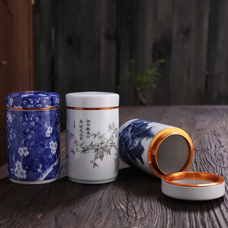 Porcelain Tea Pot Cylindrical Cosmetic Beans Storage Bottle