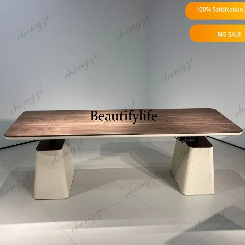Walnut-colored Home Office Desks Solid Wood Electric Height-adjustable Office Desks Italian Light Luxury Furniture Scrivanie JTO